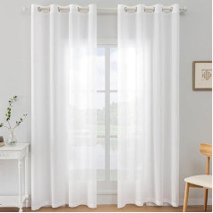 Ystyle Transparent Voile Curtains, Set of 2, Curtains with Eyelets, Living Room Curtains, Living Room Curtains, Bedroom, Transparent Curtain Voile, 140 x 245 cm (W x H), White