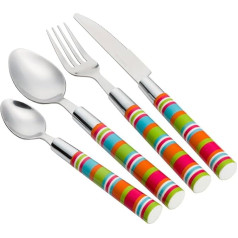 FLAMEFIELD Camper Smiles 16 Piece Cutlery Set - Stylish Striped Stainless Steel Durable and Versatile for Camping, Outdoor Dining and Home Use, Elegant Design for Every Meal