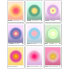 Angel Number Posters - Set of 9 Aesthetic Angel Number Poster, Colourful Decor of Aura Angel Numbers Minimalist Decor, Inspirational Art & Unique Art Gifts for Her, Aura Aesthetic (30 cm x 40 cm)