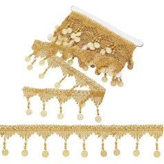 PH PandaHall 4.5 m Golden Fringe Trim 37.5 mm Filigree Lace Ribbon with Bead Tassel Sewing Edge Trim Decorative Fabric Trim for Curtains Lampshades Costumes Crafts Home Decoration