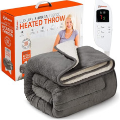 Warmer Electric Heated Throw Blanket, Extra Large, 130 x 180 cm, Digital Control, Timer, 9 Heat Settings, Automatic Shut-Off, Machine Washable - Grey