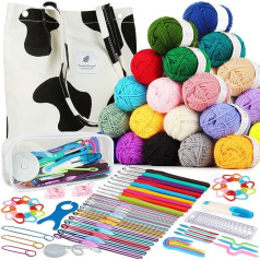 Coopay Crochet Hook Set with 30 Wool for Crocheting, Crochet Set for Beginners, Adults, Children, Portable Crochet Hook Sets with Ergonomic Crochet Hooks, Crochet Yarn, Accessories and Canvas Bag,