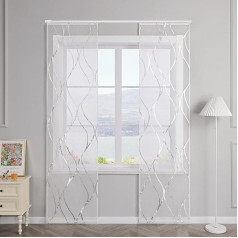 SCHOAL Sliding Curtains with Velcro Tape, Transparent Sliding Curtains, Set of 2, Voile Curtain Window Curtain with Shiny Waves Pattern, W x H 57 x 245 cm, Silver
