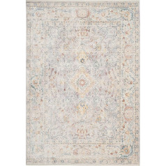 SAFAVIEH Illusion Collection Traditional Rug for Living Room, Dining Room, Bedroom Short Pile, Light Grey and Cream, 60 x 96 Inch