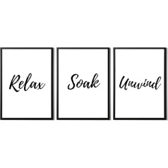 State Media Vision Relax Soak Unwind Moderne Badezimmer-Wandkunst – Set mit 3 minimalistischen Badezimmer-Dekor – nur Druck (Set 1, A3)