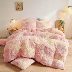 Lanqinglv Plush Bedding 140 x 200 cm Pink Yellow Colourful Flannel Winter Warm Fluffy Single Bed with Closure + 1 Pillowcase 65 x 65 cm