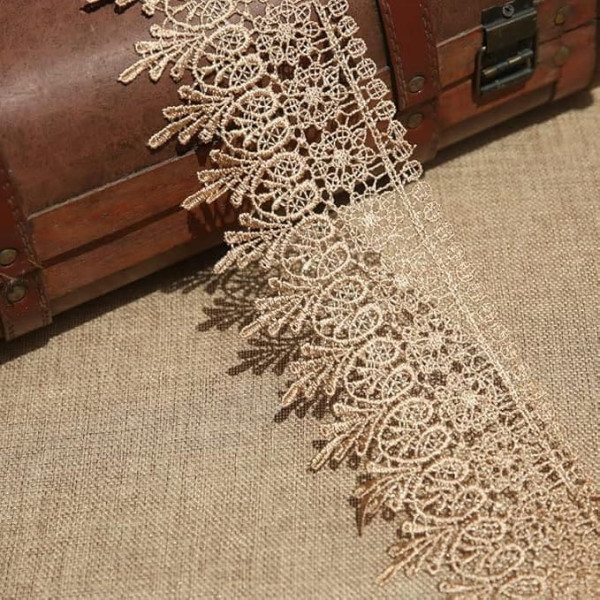 9cm Wide Europe Chips Pattern Non-Elastic Embroidery Lace Border Curtain Tablecloth Slipcover Bridal Wear Accessories (4 Meters in a Pack) Gold