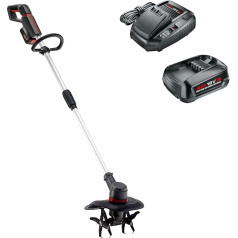 AL-KO TL 1820 Cordless Ground Hoe, 18 V Li-Ion Battery (Battery and Charger Included), 20 cm Working Width, 4x4 Metal Knife, Separable Shaft, Black/Silver