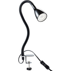LED clamp light including 1x GU10 5W 400lm dimmable bed light with 3 brightness levels 360° flexible neck, reading lamp for bedroom, office, metal, plastic