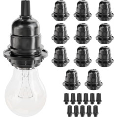 greate. 12 x E27 Socket Black - Lamp Holder E27 Black 250 V 60 W - Lamp Base E27 Made of Plastic - Socket E27 Lamp Holder - E27 Socket for Table Lamp, Floor Lamp or Ceiling Light