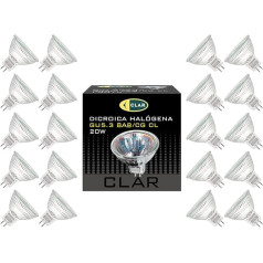 CLAR - Halogen 12V 20W, 12V 20W Halogen Bulb, 12V 20W, 12V 20W Halogen Bulb, Halogen Spotlight, 12V 20W, Plug-In Bulbs 12V 20W, MR16, GU5.3 Halogen GU5.3 (Pack of 20)