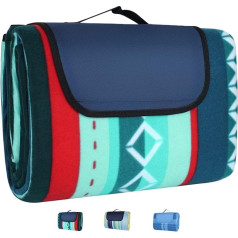 LIFERUN Outdoor Picnic Blanket, 200 x 300 cm, with Waterproof Backing, Picnic Blanket Waterproof with Carry Handle, for Camping, Picnic, Hiking, BBQ, Travel, Camping Blanket, Green Stripes