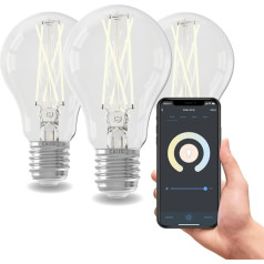 CALEX Smart Filament Light Bulb E27, Set of 3, Wifi LED Bulbs, WLAN Lamp Vintage Bright, 7 W Dimmable Warm White Light