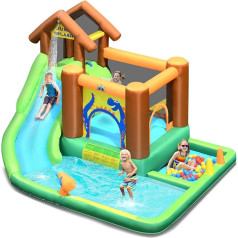 COSTWAY Bouncy Castle Water Slide Play Pool Inflatable Water Play Centre with Slide, Water Park Inflatable Paddling Pool 368 x 303 x 230 cm