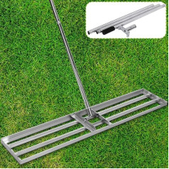 XXXL 120 x 25 cm Lawn Levelling Rake, Garden Lawn Squeegee with 200 cm Stainless Steel Adjustable Handle, Lawn Leveler Lawn Sanding, Lawn Rake, Lawn Pusher Leveling Rake, Scarifier Garden Golf Yard