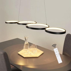 GBLY LED Pendant Light Dining Table Pendant Lamp: 88 cm Black Hanging Lamp Modern 4 Ring Pendant Light Design Dining Room Lamp Dimmable Dining Table Lamp with Remote Control Pendant Lamp for Living