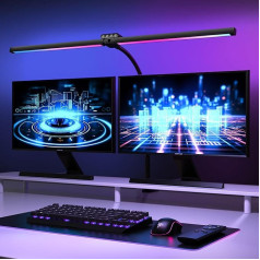 vatato Double Head LED Desk Lamp with RGB, Dimmable 24 W Desk Lamp for Home and Office, Clampable Daylight Lamp with Remote Controls, 5 Colours, 5 Brightness Office Table Lamp (Black)