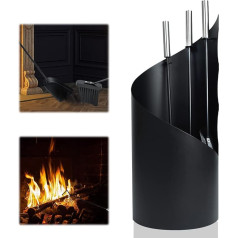 UISEBRT Fireplace Cutlery Set Modern Stainless Steel 4-Piece Fireplace Cutlery Set with Poker, Ash Shovel, Fireplace Brush and Stand, Black