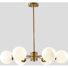 KCO Lighting Sputnik Lamp Living Room Chandelier Light Globe Shade Frosted Glass Pendant Light Dining Table Modern Brass Kitchen Bedroom Flush-Mounted Light (6 Bulbs)