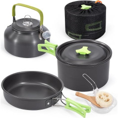 Camping Cookware Set, Lightweight Aluminium Outdoor Tableware Set, Foldable Camping Pot and Pan Set for 2-3 People