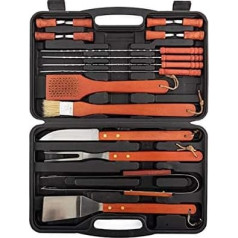 silley® 18 Pieces BBQ Grill Master Tools 18 Pieces & # X2605 Case & Grill Grill Utensils Made of Wood and Stainless Steel with Aluminium Case - Retail Packaging - Perfect for a Gift
