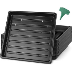 GROWNEER 12 Packs of Propagation Trays, 27.7 x 27.7 cm, Seed Germination, Square Trays with 15 Plant Labels, Seedling Starter with Drainage Holes for Greenhouse, Wheatgrass, Feeder