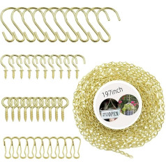 YINGFENG Gold Hanging Baskets Chains - Adjustable Length, Decorative Brass Metal Chain with a Wide Range of Hooks for Hanging Bird Feeders, Planters, Baskets