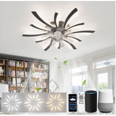LJX Ceiling Light with Fan Compatible with Alexa and Google Assistant DC 78 cm Ceiling Light with Fan Quiet Winter/Summer Operation Dimmable for Bedroom Kitchens, Black