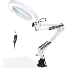 LED Tattoo Lamp, 5 x Magnifying Glass Clip-On Desk Lamp, Three Dimming Levels, Multi-Angle Lighting Ring Light, USB Beauty Nail Art Lamp for Cosmetic Making, Reading, Working (White)