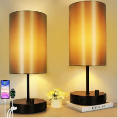 Allesgute Dimmable Bedside Lamp Set of 2 with Charging Function, Modern LED Table Lamp with USB, E27 Table Lamp Black for Gift, Bedroom, Living Room, Office (including 8 W Warm White LED Bulb)