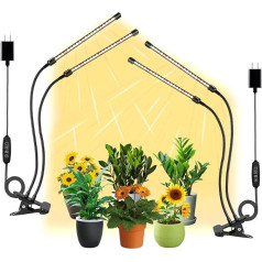 Pack of 2 Plant Lamp LED, JINHONGTO 2 Heads 3000 K / 5000 K / 660 nm Plant Light, 3 Light Modes & 10 Dimming Levels with Timer Function, Plant Lights for Indoor Plants, LED Plant Lamp Full Spectrum