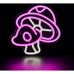 Chi-Buy LED Neon Mushroom Cute Neon Sign, USB Powered Neon Signs Night Liaght, 3D Wall Hanging Playroom Bedroom Living Room Decor Lamp for Children Girls (TWO PINK)