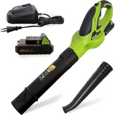 Aqualin Cordless Leaf Blower with a 2.0Ah Battery and Quick Charger, Used for Gardens, Lawns and Care of Fallen Leaves (Green)