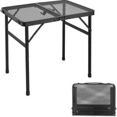Odoland 2ft Foldable Camping Table, Height-Adjustable Grill Table with Mesh Desktop, Outdoor Picnic Table, Map Table with Non-Slip Feet for Barbecue, BBQ, RV (56 cm)