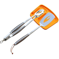 Ignite BBQ Tool Set with Pakka Handles - Forged Stainless Steel Spatula, Locking Tongs and Silicone Trivet