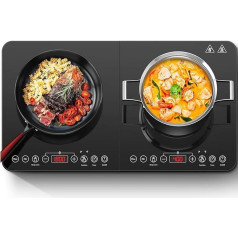 Aobosi Induction Hob, Double Induction Hob, Portable Hob, Sensor Touch Control and Crystal Glass Plate, 3500 Watt, Timer Function