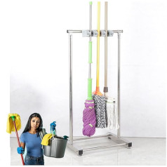 Mopphalter, Besen- und Mopphalter für nasse Mopps, beweglicher kommerzieller Moppständer aus Edelstahl, Organizer für Reinigungsmittel, Aufbewahrung von Gartengeräten, Mopp-Abtropfständer, S