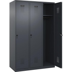 C + P Möbelsysteme C+P | Spind Evolo Plus | 3 Abteile | grau | B 1200 mm | mit Bodengleitern | Drehriegel