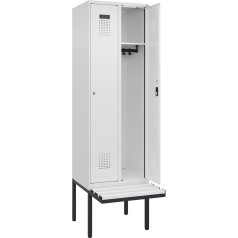 kaiserkraft | Spind Evolo Plus Sitzbank | 2 Abteile | weiß | B 600 mm | Zylinderschloss | mit auskragender Sitzbank | Kunststoff