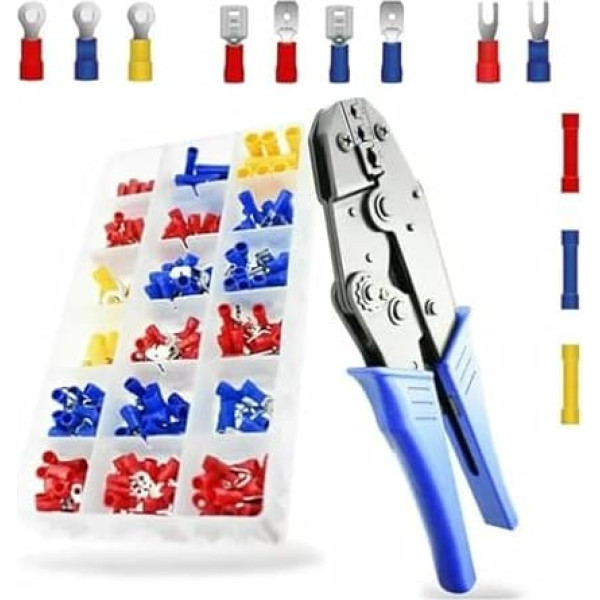 ASLVNEKGOR 300pcs Wire Crimp Connector with Pliers Set Male and Female Pre Insulated Terminal Crimping Pliers HS-30J 0.5-6mm Wire Connector