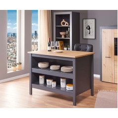 Inter Link - Kitchen Island - Centre Island - Worktop - Kitchen Cabinet with Shelves - Melamine Coated - Length 124 cm - Height 82 cm - Depth 75 cm - Nellina - Anthracite/Oak Artisan