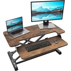 Putorsen Height-adjustable sit-stand workstation, desk, computer riser, workstation, desk attachment, standing workstation, stand table, 32 inch tabletop standing desk converter, rustic brown