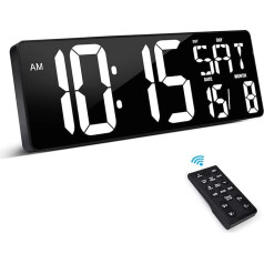 Xrexs Large Digital Wall Clock with Remote Control, 16.5 Inch Wall Clock Digital Clock with LED Display, Digital Wall Clock with Adjustable Brightness, Wall Clock with Time/Date/Temperature