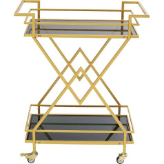 Kare Pyramids Design Serving Trolley with Wheels, Glass, Black/Gold, Height 79 cm