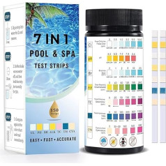 Bebapanda Test Strips Pool Tester pH and Chlorine: Pack of 150 7 in 1 Pool Test Strips Water Tester for Pools Whirlpool Spa Test Brom, Cyanuric Acid, Chlorine, pH and More