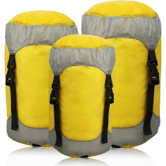 Hosifiy Compression Sack, 10/14/18L 20D Nylon with Silicone Coating Compression Pack Bag for Sleeping Bag, Camping, Outdoor, Hiking, Backpacking, Travel (Yellow, 3 Pieces)