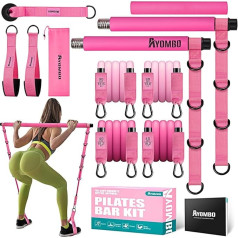 Ayombo Pilates Bar Set with Resistance Bands, Pilates Exercise Equipment for Legs, Hips, Waist, Arm, Squat Training Equipment for Home Training, Adjustable 3 Piece Pilates Bar Set for Women and
