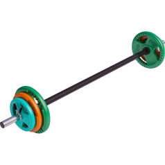 GORILLA SPORTS® Barbell Set - 19.3 kg / 20 kg, Aerobics, 130 cm, 6 Weight Plates, 2 x 1.25 kg, 2 x 2.5 kg, 2 x 5 kg Weights, 30 mm, Cast Iron, Spring Clasps - Dumbbell Set, Pump Set, Barbell Set
