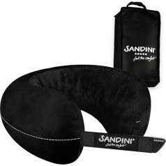 Sandini TravelFix Regular Size Premium Travel Pillow Made in the EU - Neck Pillow with Ergonomic Support - Free Carry Bag with Clip, Plush black