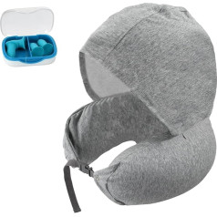 Travel Pillow for Neck Memory Foam, Neck Pillow Aeroplane, Hooded Travel Pillow, Aeroplane Pillow, Travel Neck Pillow, Travel Neck Pillow, Travel for Sleeping, Ear Plugs, Grey